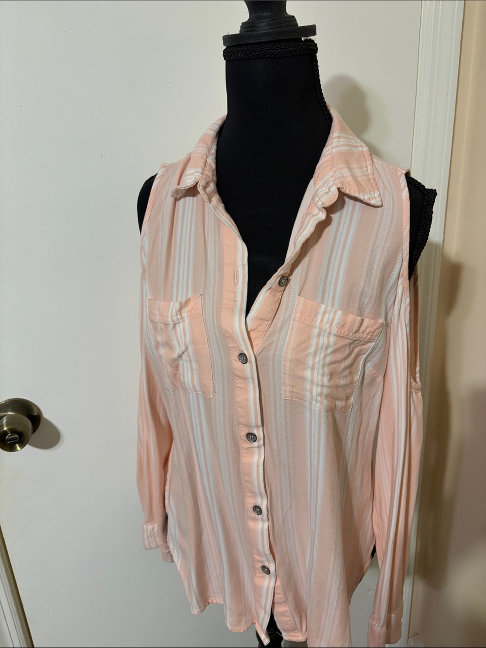 Ariat Peach and White Striped Button-Down Shirt